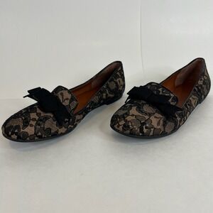 Marc Jacobs Lace Bow Loafer Ballet Flat Women Black/Tan Slip Shoes‎ Italy 38.5/8